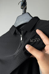Turbo Abstract Symmetry Zip-Collar Men's Polo Shirt In Black